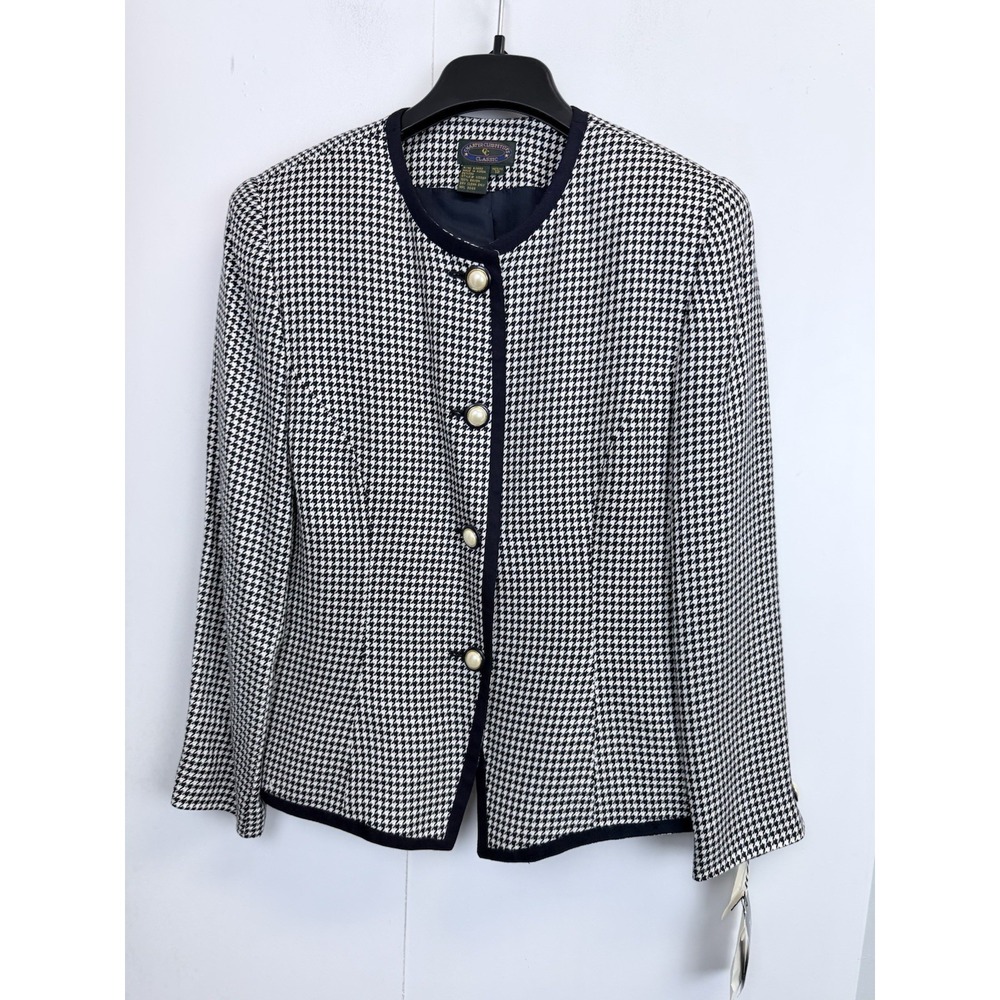 Vintage Charter Club Jacket Womens Size 12P‎ Navy Cream Houndstooth NEW